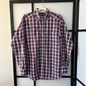 Ariat Navy Blue White & Red Plaid Long Sleeve Casual Western Dress Shirt